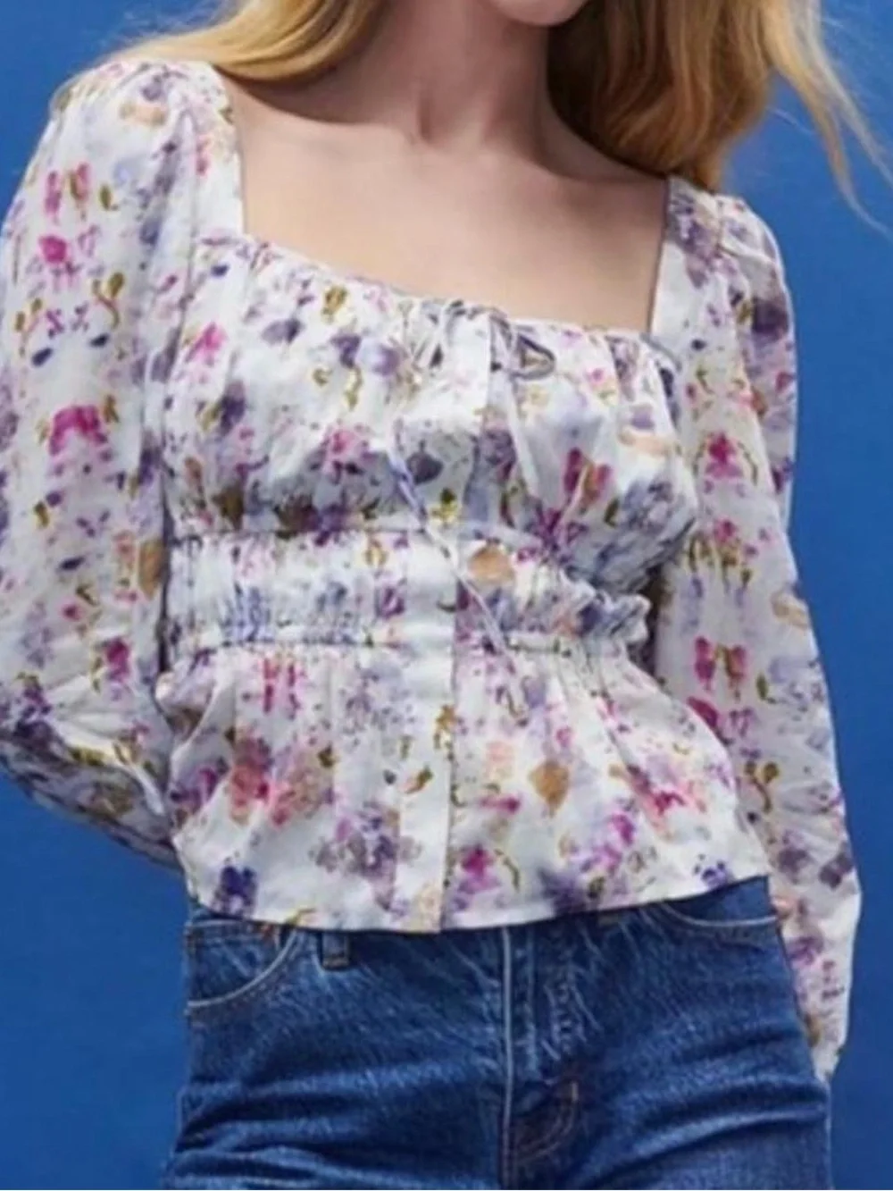 J. Crew x Flora Obscura Cinched Waist Top in Kaleidoscope Floral Puff Sleeves 6